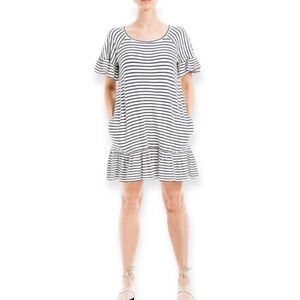 NWT Max Studio London Striped Ruffle Sleeve Top Navy & White Medim